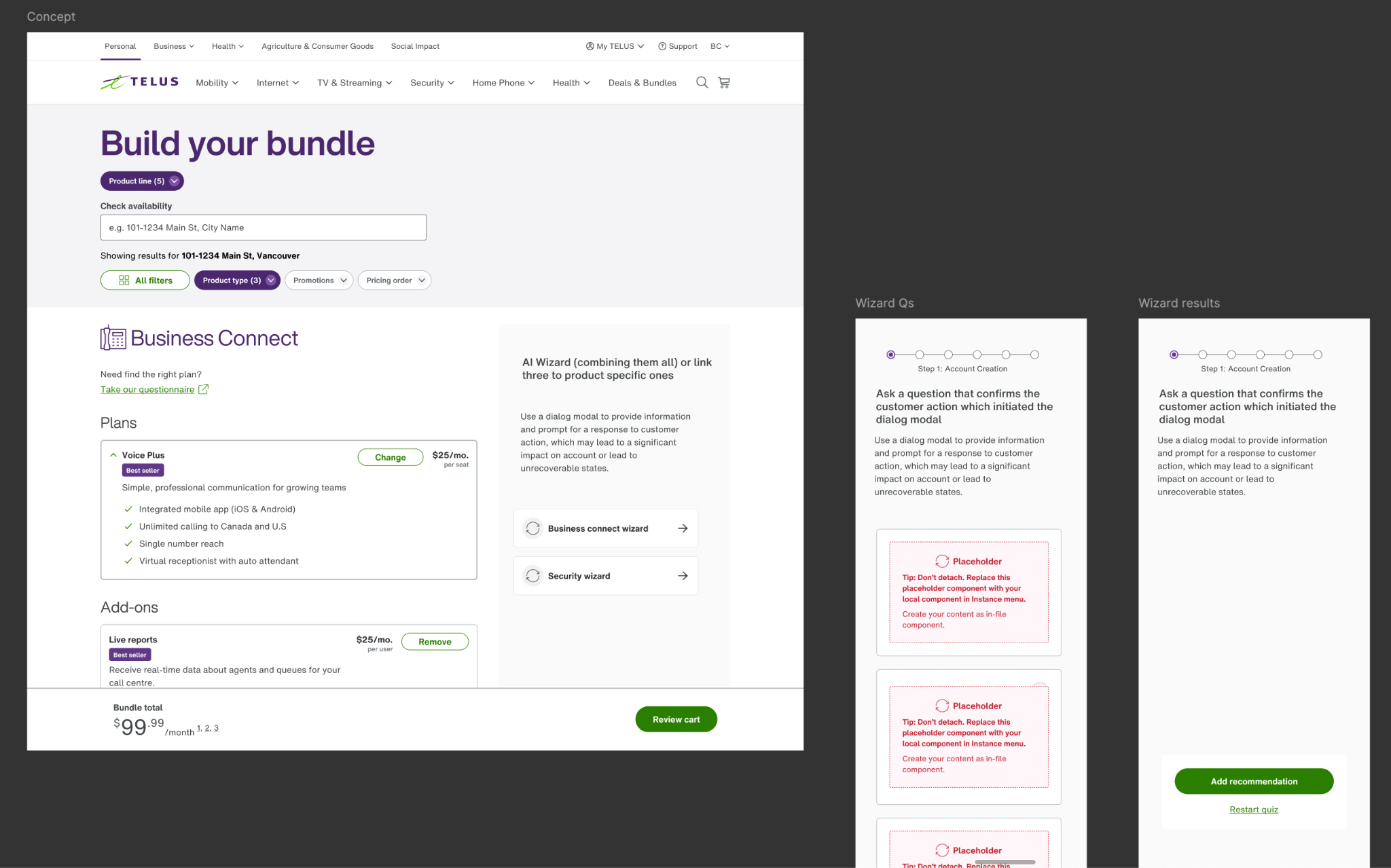Early B2B bundle concept with full customization and wizard